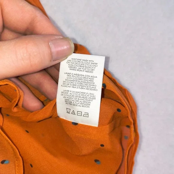 Cabi Orange Ruffle Neck Sleeveless Blouse Womens XS Polka Dot Tie Neck Top - Picture 6 of 9